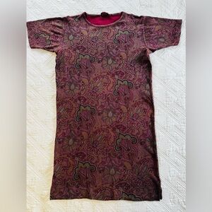 Etro Luxe 100% Cotton Paisley Midi Dress Burgundy Tapestry Print Size Medium